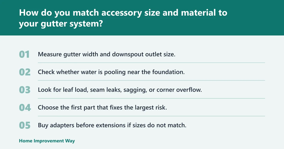 Steps: How do you match accessory size and material to your gutter system?