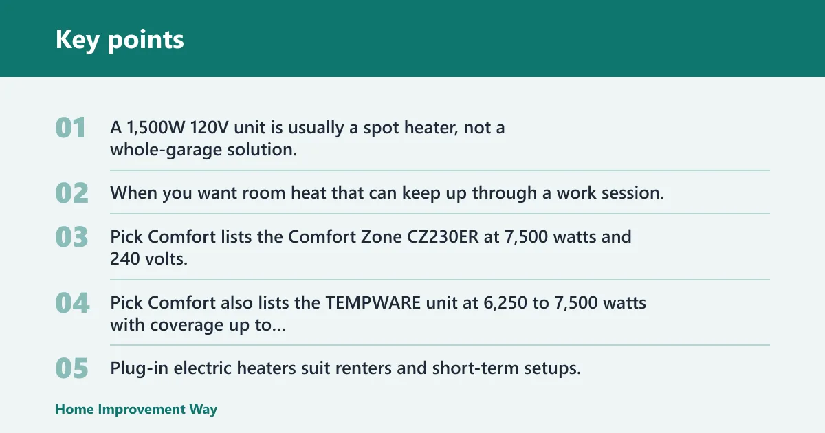 Key points: Electric garage heater: best for most DIY workshops?