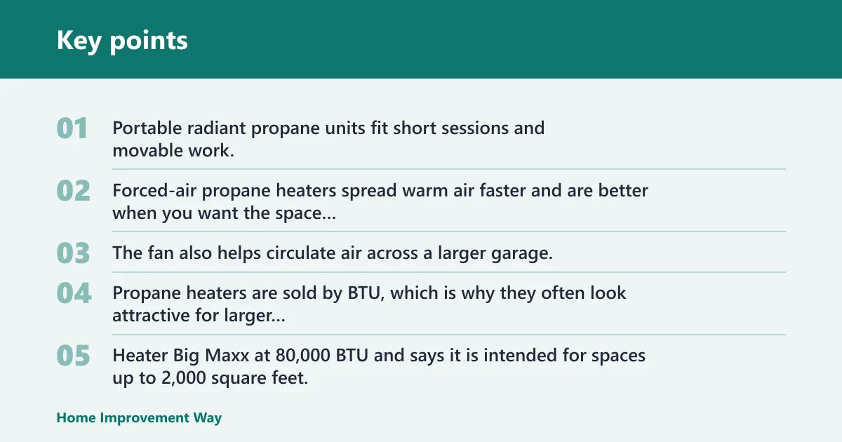 Key points: Propane garage heater: best for temporary heat?