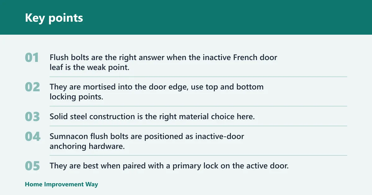 Key points: Flush bolts: best for the inactive leaf