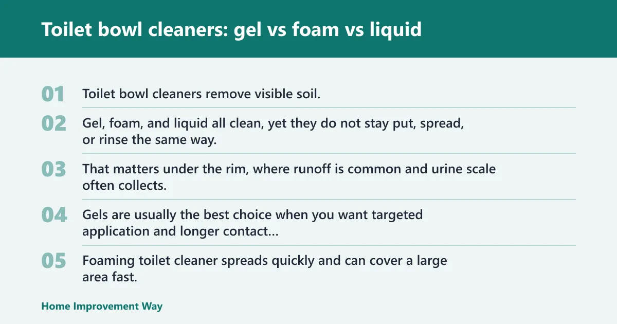 Steps: Toilet bowl cleaners: gel vs foam vs liquid