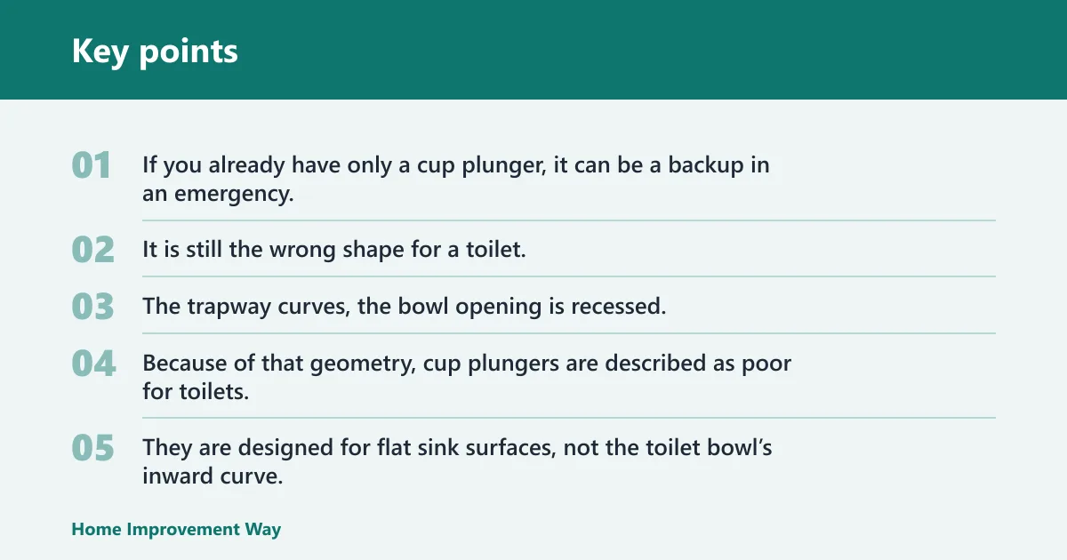 Key points: Cup plunger: best for sinks and tubs