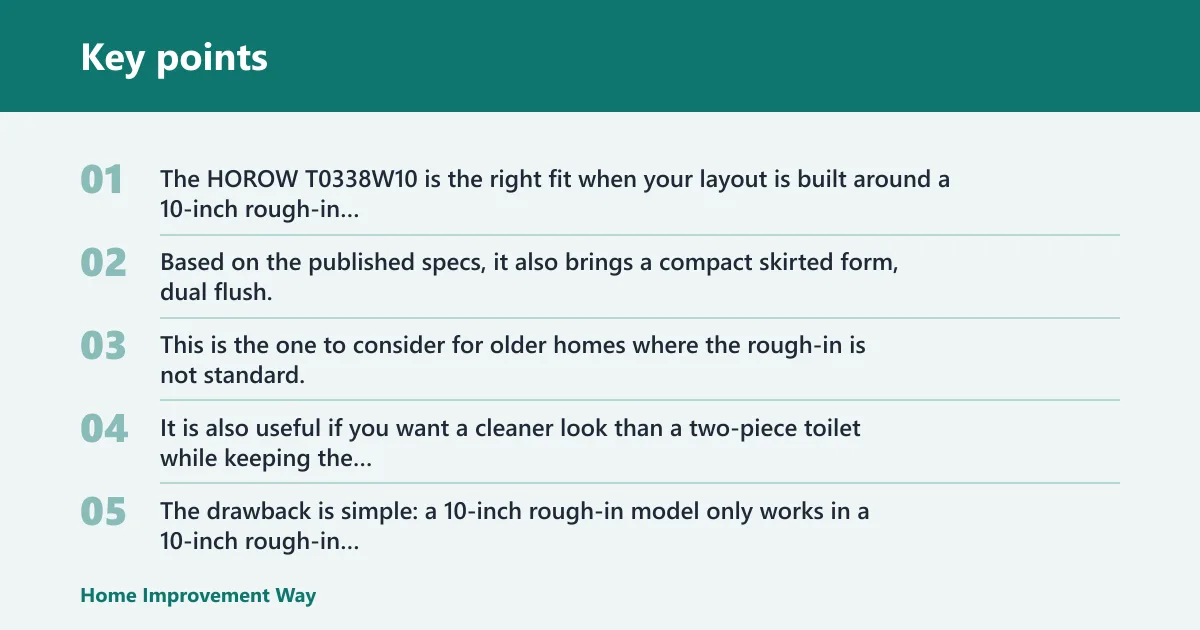 Key points: HOROW T0338W10: best for 10-inch rough-in layouts