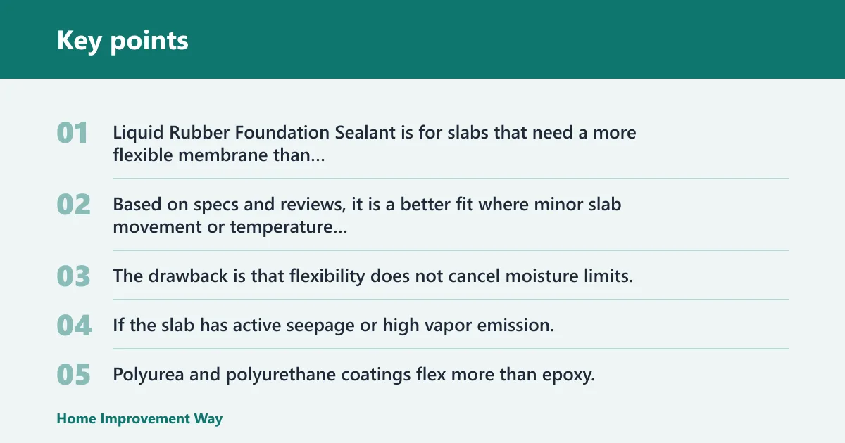 Key points: Polyurea or polyurethane coating: best for minor movement