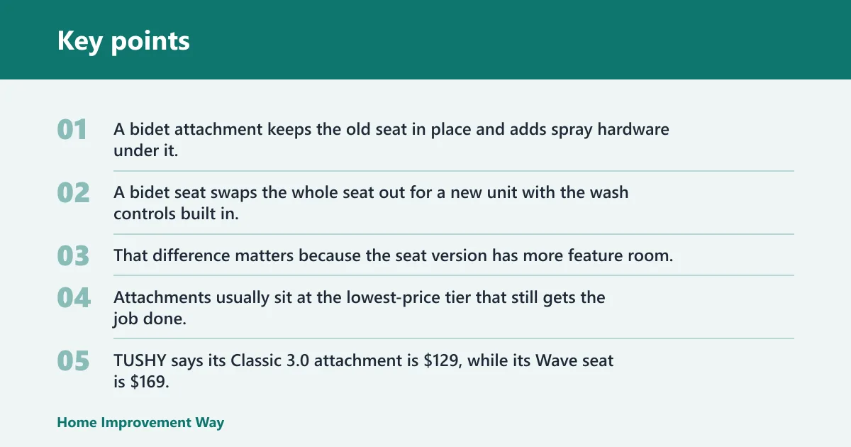 Key points: Bidet seat vs bidet attachment: the quick difference