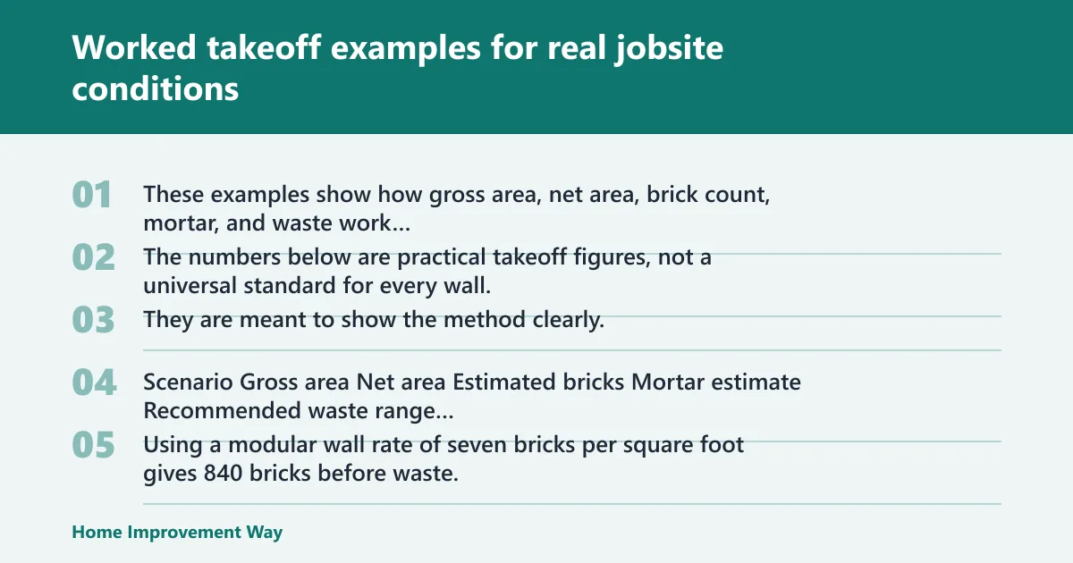 Steps: Worked takeoff examples for real jobsite conditions