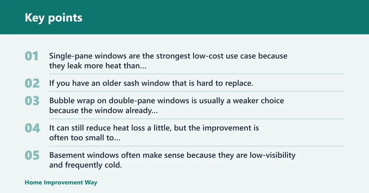 Key points: Bubble wrap window decision table