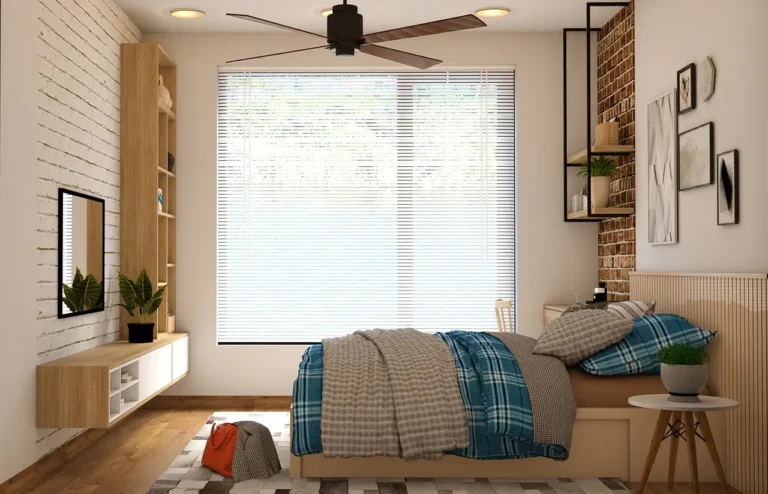 Homeowner and electrician checking ceiling fan placement with a tape measure in a living room