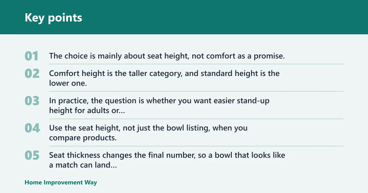 Key points: Comfort height vs standard height toilets: the core trade-off