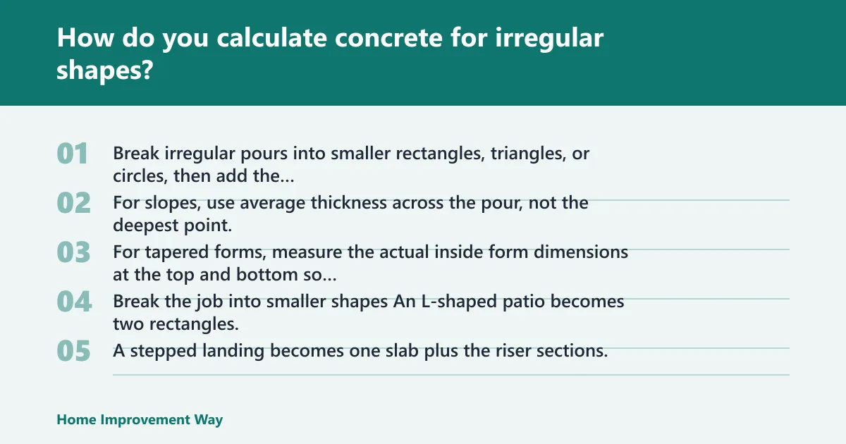 Steps: How do you calculate concrete for irregular shapes?