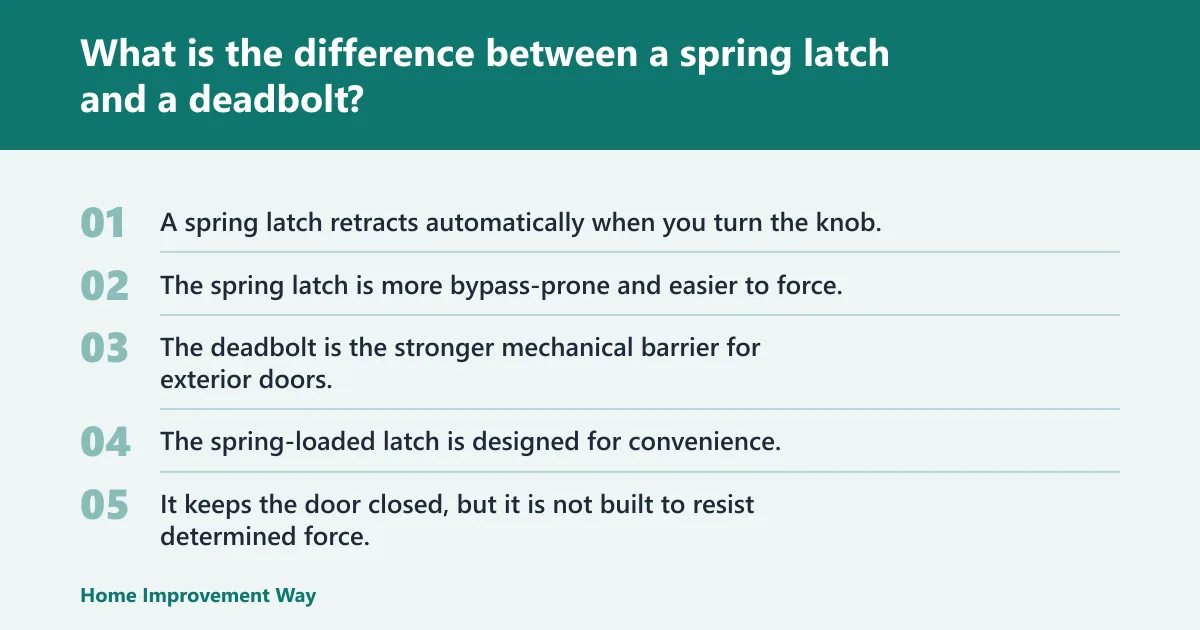 Steps: What is the difference between a spring latch and a deadbolt?