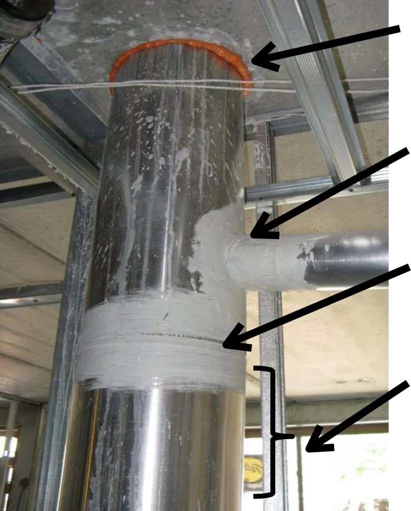 Hands sealing a metal duct seam with foil tape beside an insulated duct