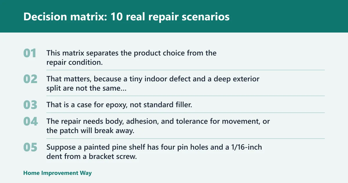 Steps: Decision matrix: 10 real repair scenarios