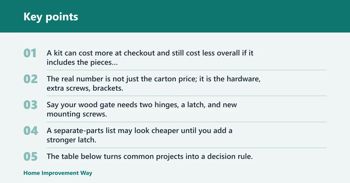 Key points: Fence gate hardware kit vs. individual parts