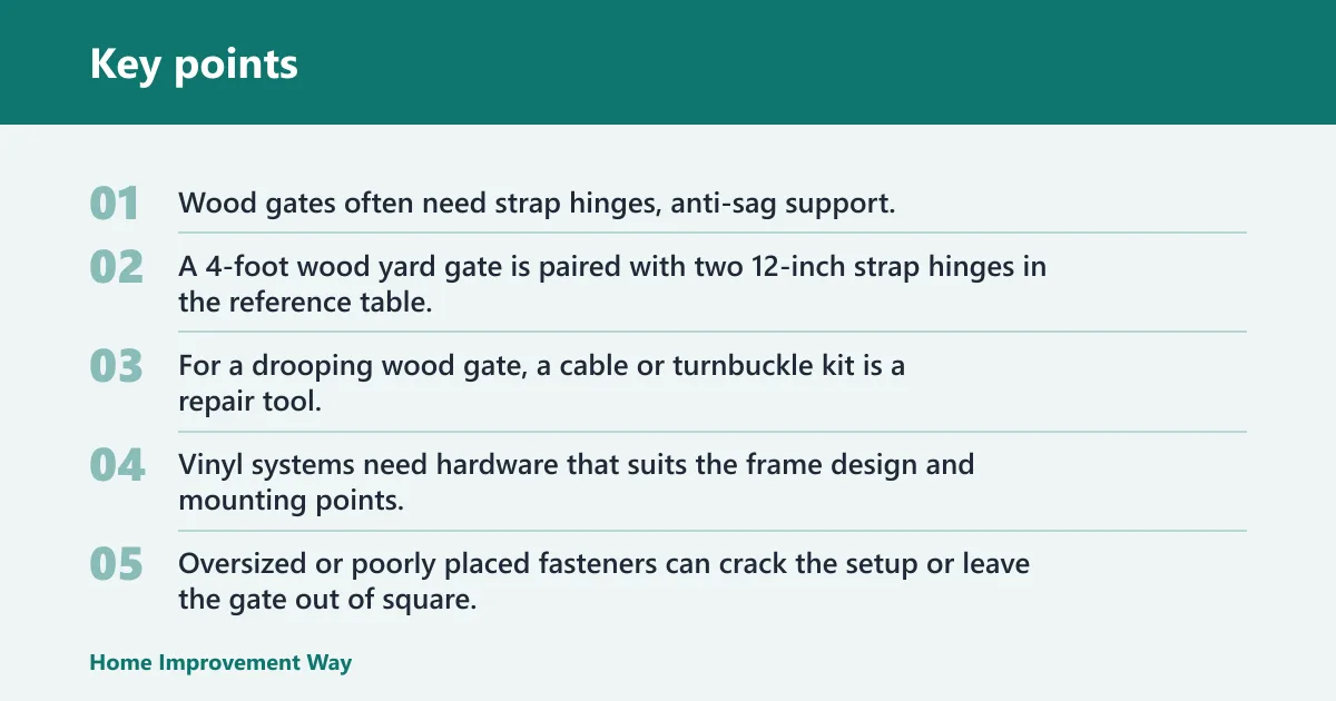 Key points: Which hardware matches your gate material?