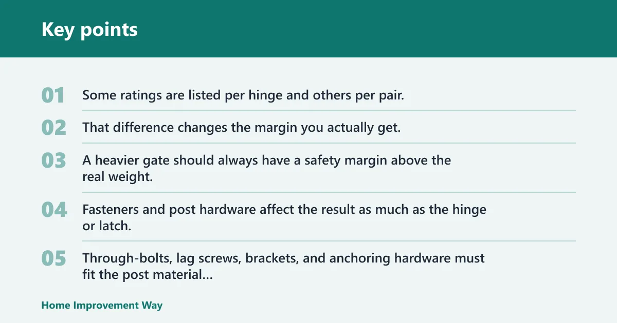 Key points: How do weight rating and fasteners affect sag?