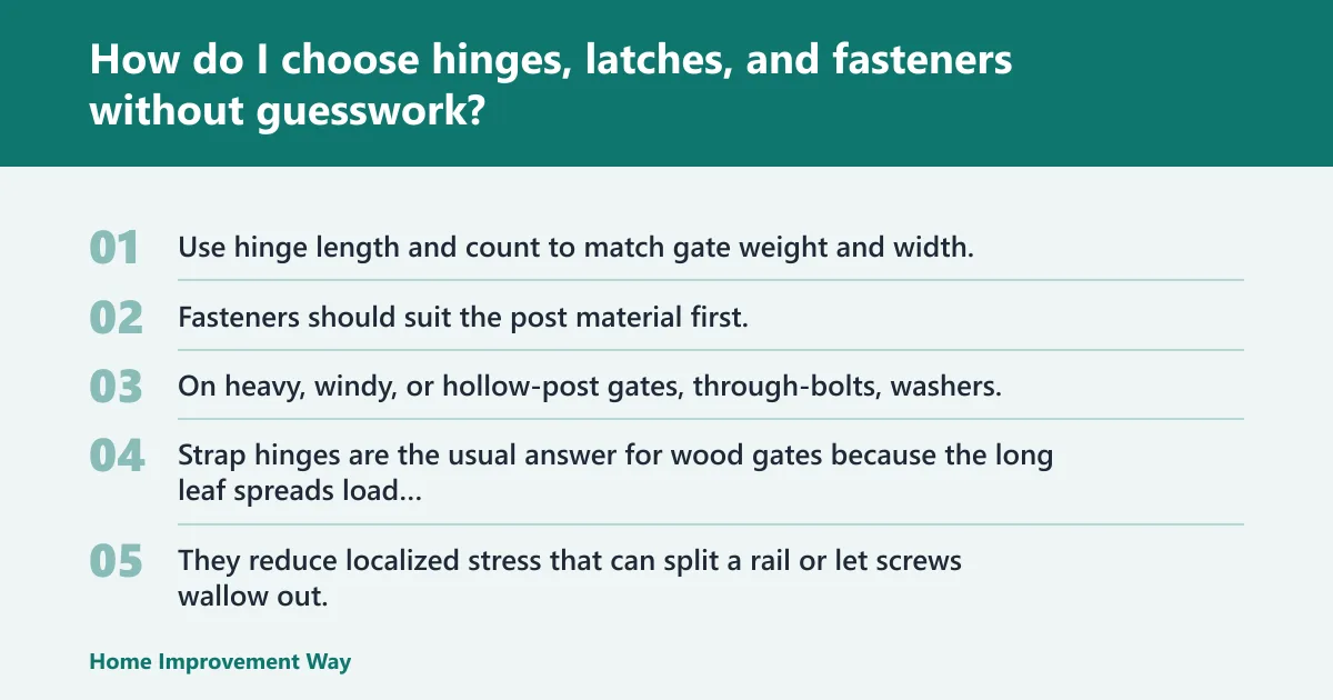 Steps: How do I choose hinges, latches, and fasteners without guesswork?