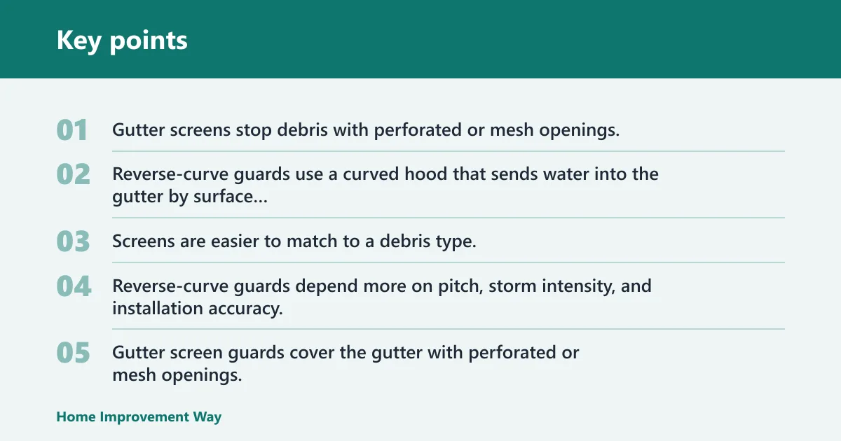 Key points: Gutter screen vs. reverse-curve guards: the core trade-off