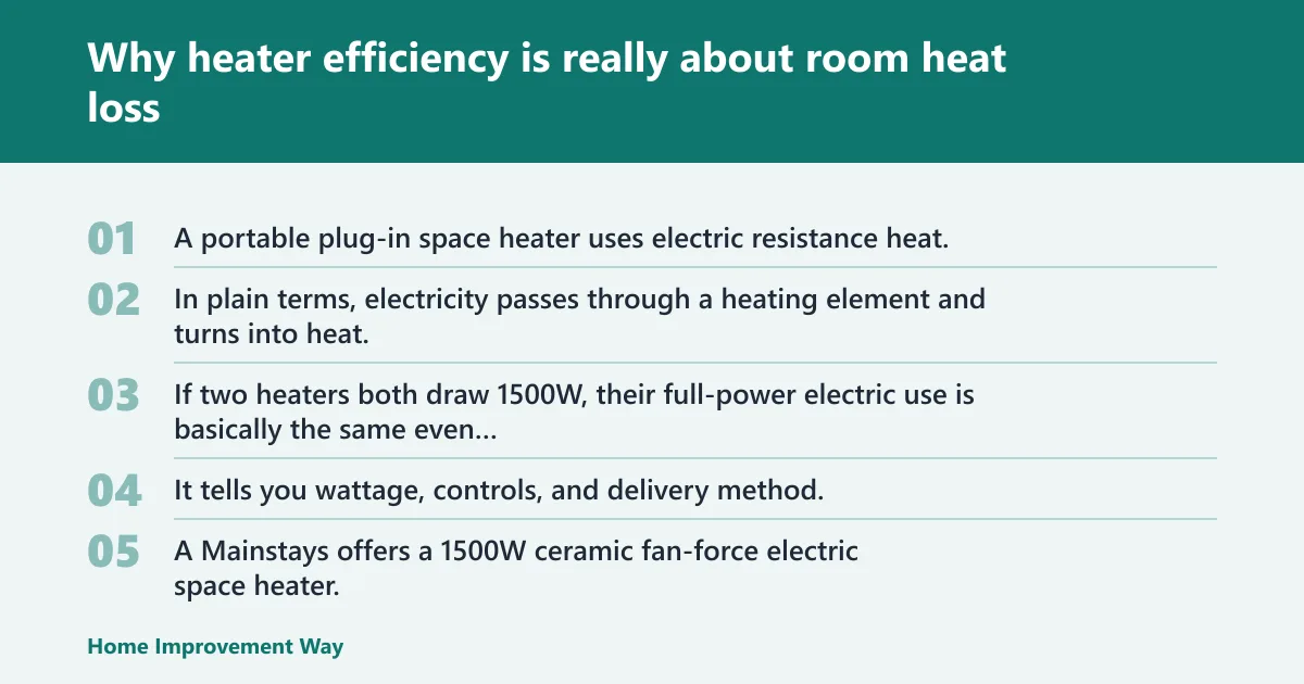 Steps: Why heater efficiency is really about room heat loss