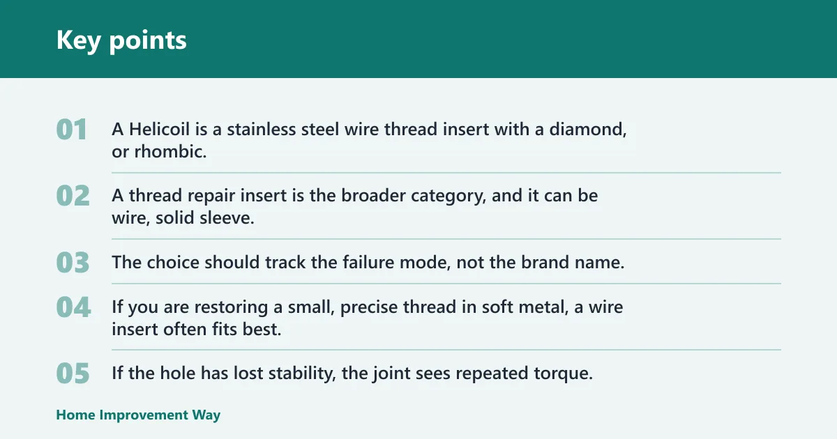 Key points: Helicoil vs. thread repair insert: the core trade-off