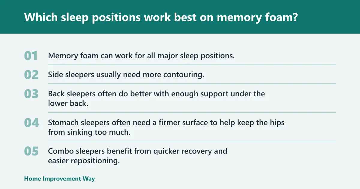 Steps: Which sleep positions work best on memory foam?