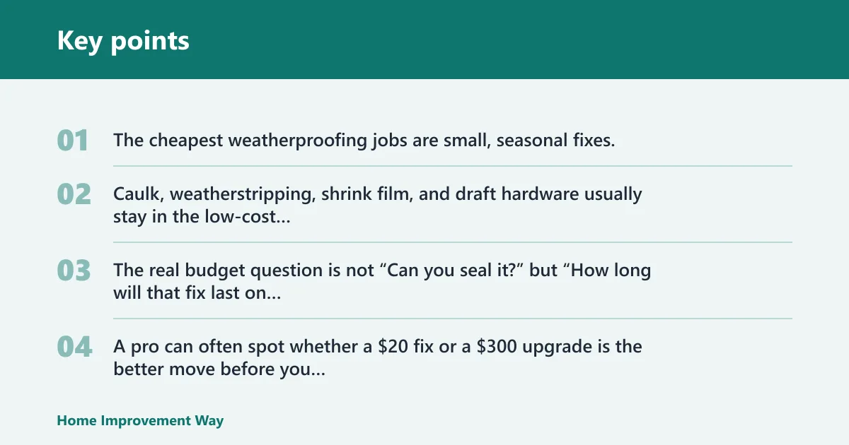 Key points: Weatherproofing windows cost by method