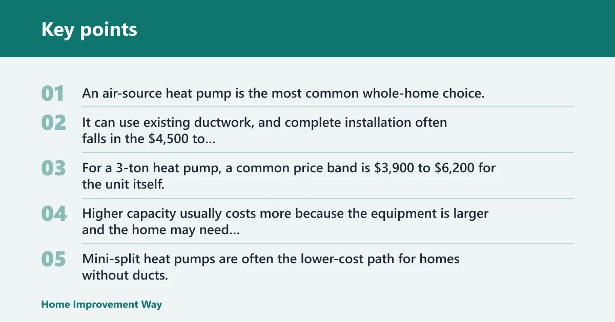 Key points: How much does each heat pump type cost?