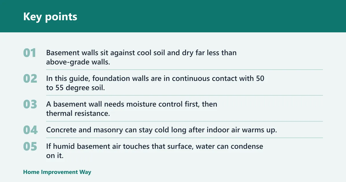 Key points: How do basement wall assemblies differ from above-grade walls?