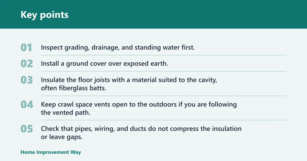 Key points: Vented crawl space checklist