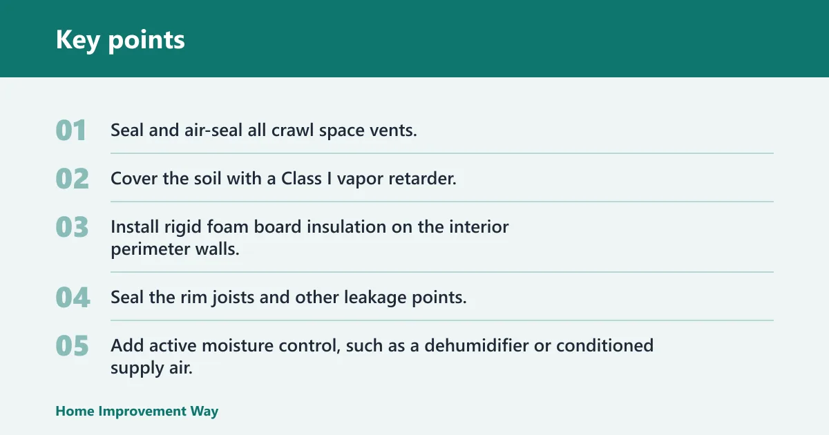 Key points: Unvented crawl space checklist