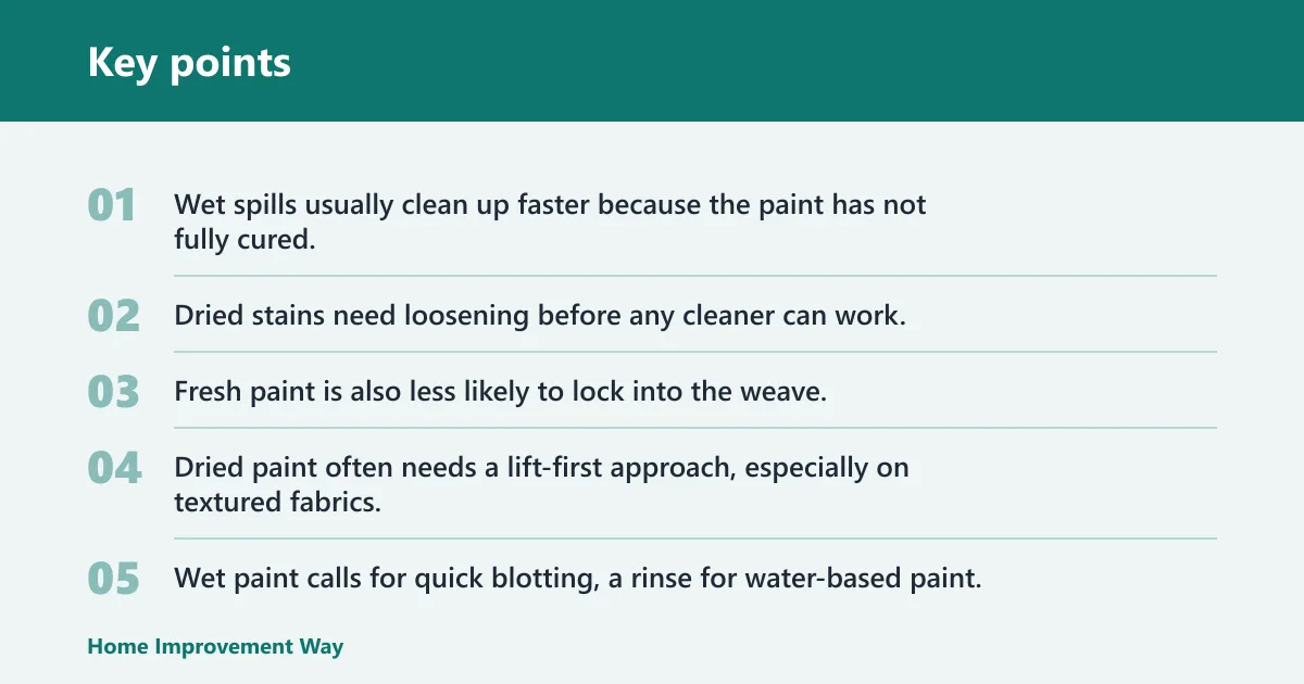 Key points: Wet spills versus dried stains