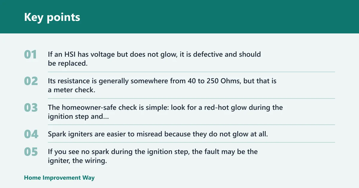Key points: Is the igniter glowing or sparking?