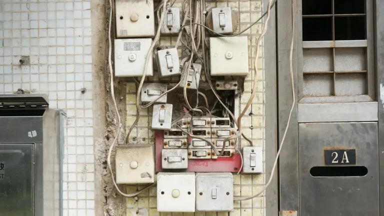 Homeowner and electrician compare an outlet receptacle, deep electrical box, and tools on a bright workbench.