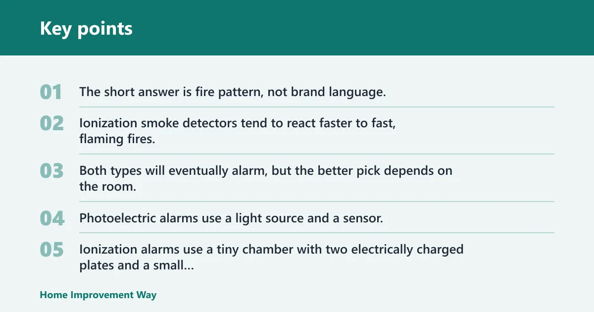 Key points: Photoelectric vs. ionization smoke detectors: the core trade-off