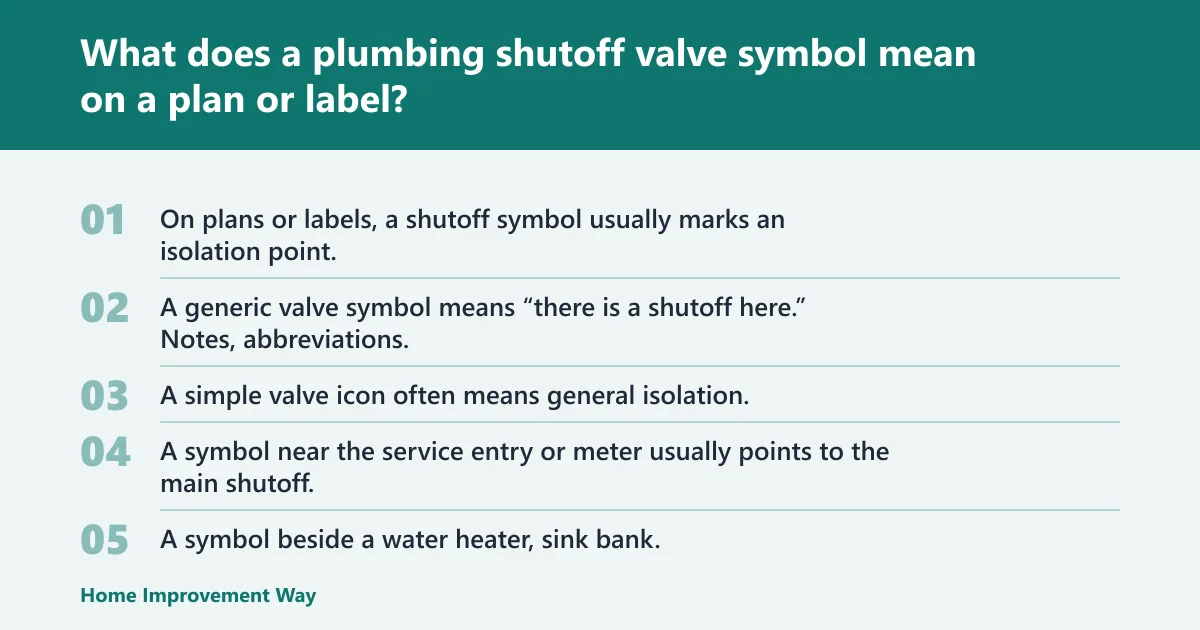 Steps: What does a plumbing shutoff valve symbol mean on a plan or label?