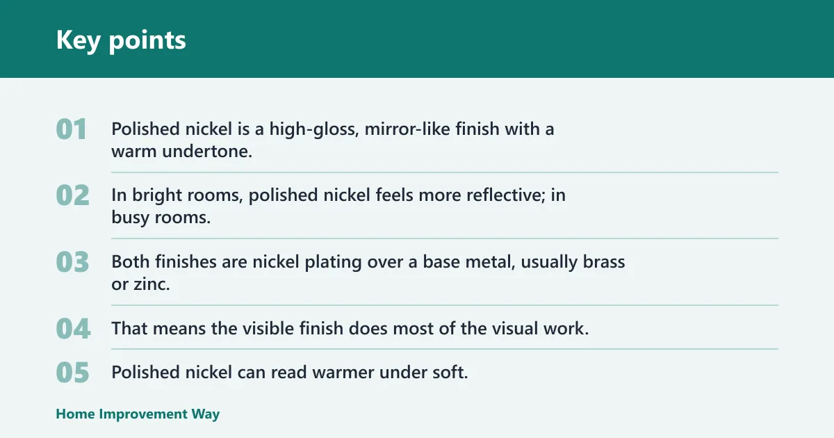 Key points: Polished nickel vs brushed nickel: the core trade-off