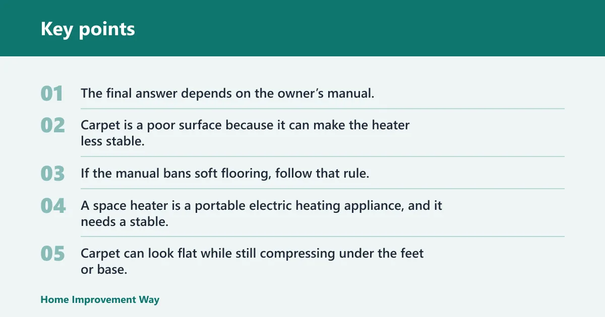 Key points: Can you put a space heater on carpet?