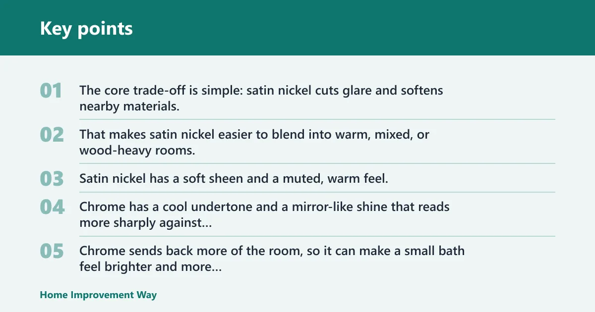 Key points: Satin nickel vs chrome: the core trade-off
