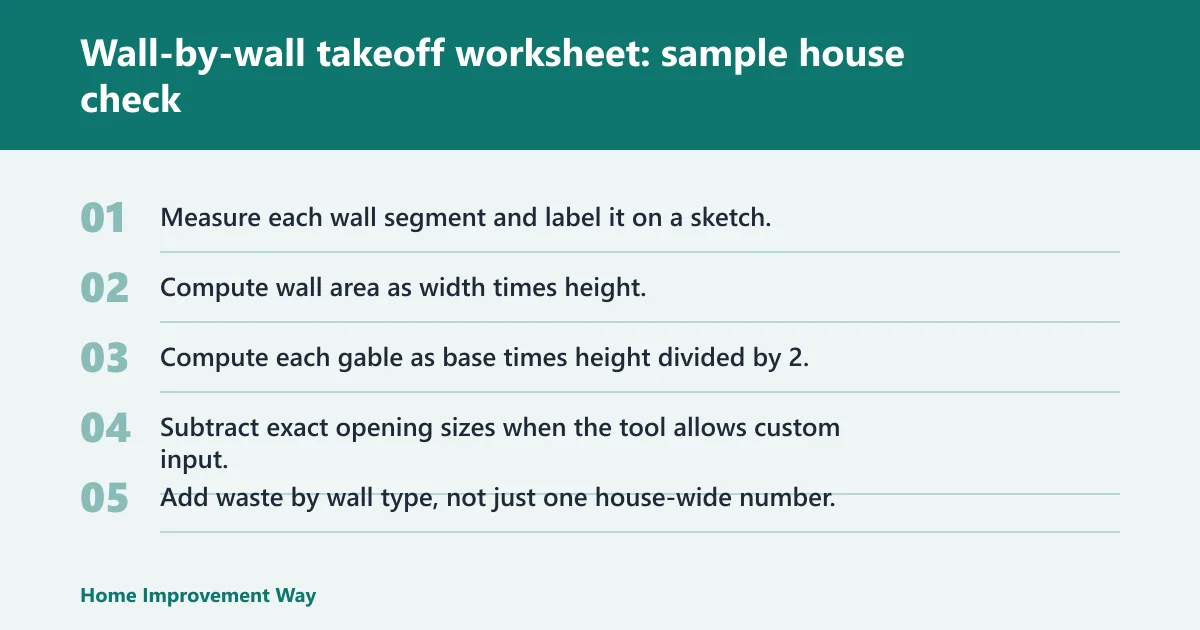 Steps: Wall-by-wall takeoff worksheet: sample house check