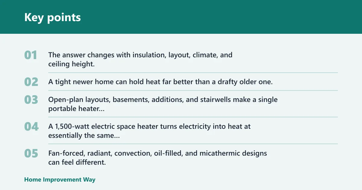 Key points: Can a space heater heat a whole house?