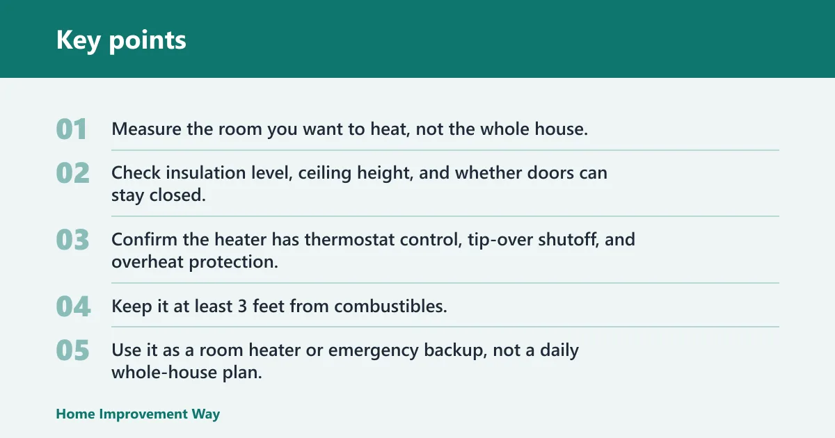 Key points: Are space heaters safe for whole-house heating?