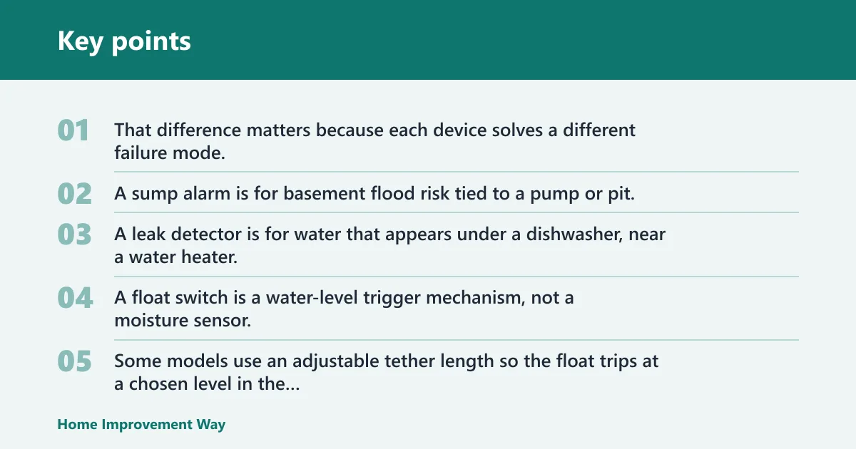 Key points: What is the difference between a sump pump alarm and a water leak detector?
