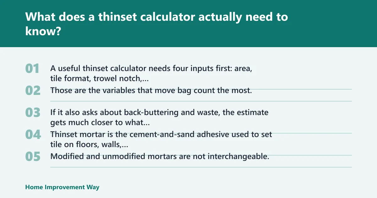 Steps: What does a thinset calculator actually need to know?
