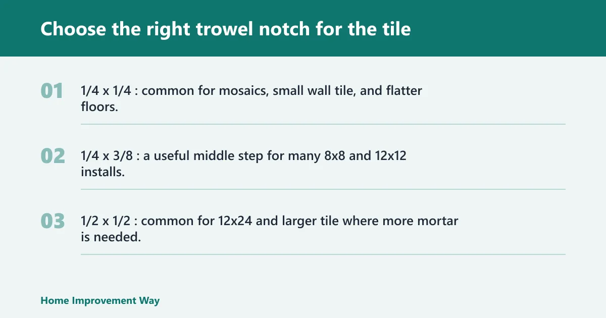 Steps: Choose the right trowel notch for the tile