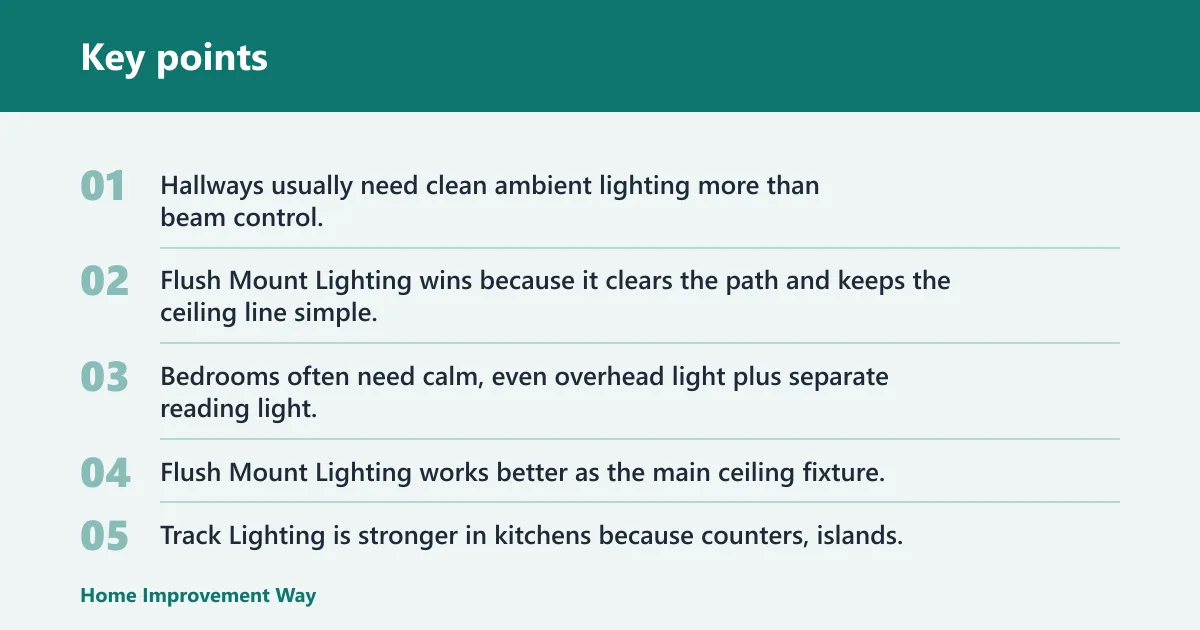 Key points: Track Lighting decision matrix
