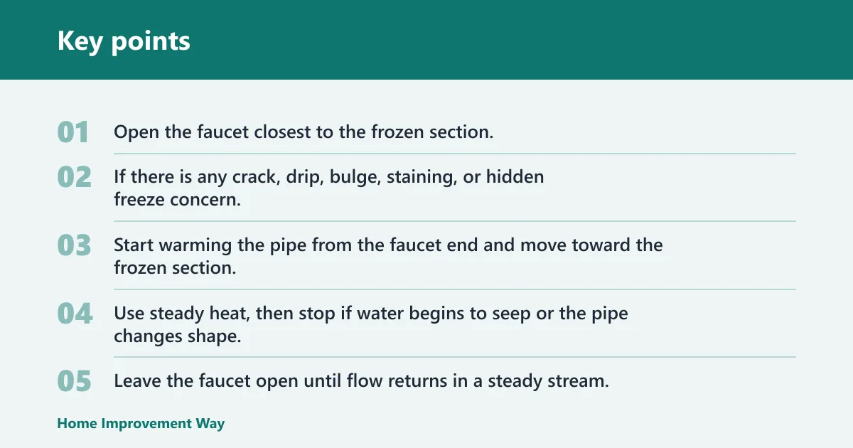 Key points: Frozen pipe decision checklist