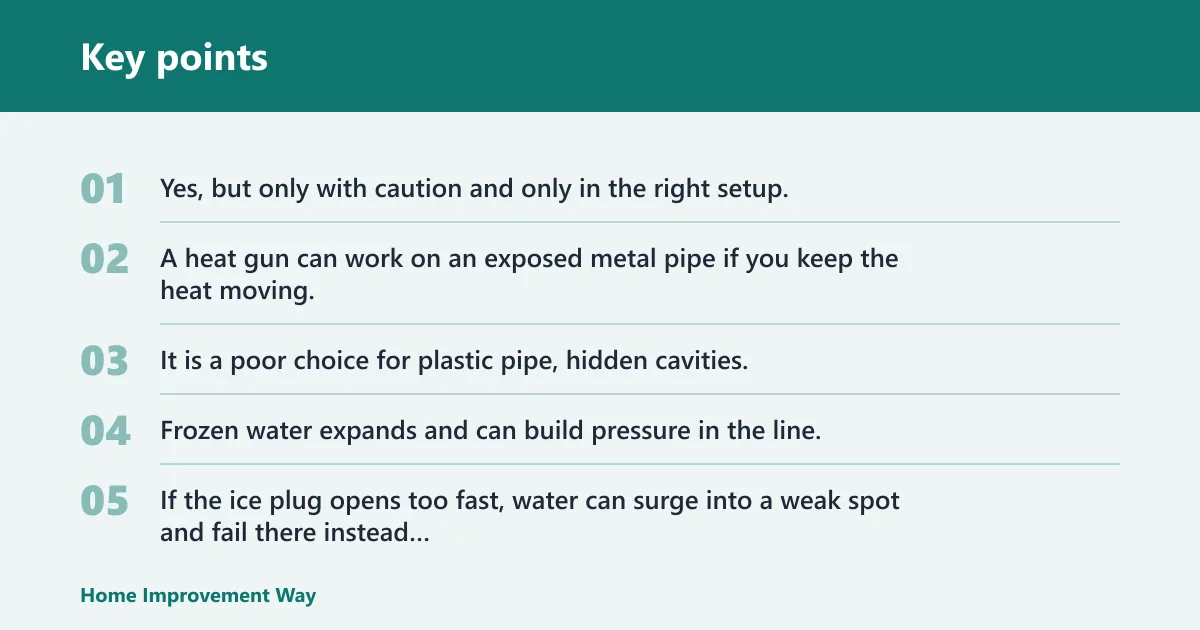 Key points: Can you use a heat gun on frozen pipes?