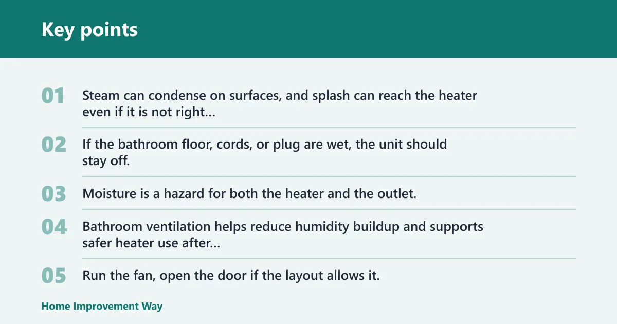 Key points: Can you use a space heater in the bathroom while showering?