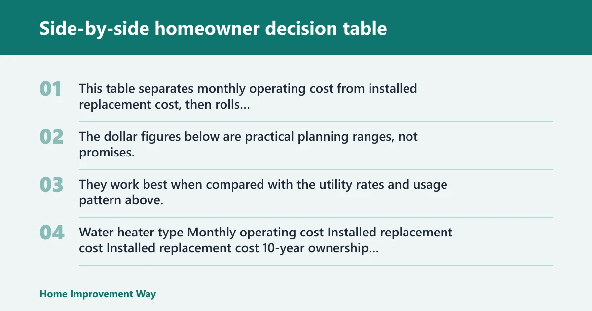 Steps: Side-by-side homeowner decision table