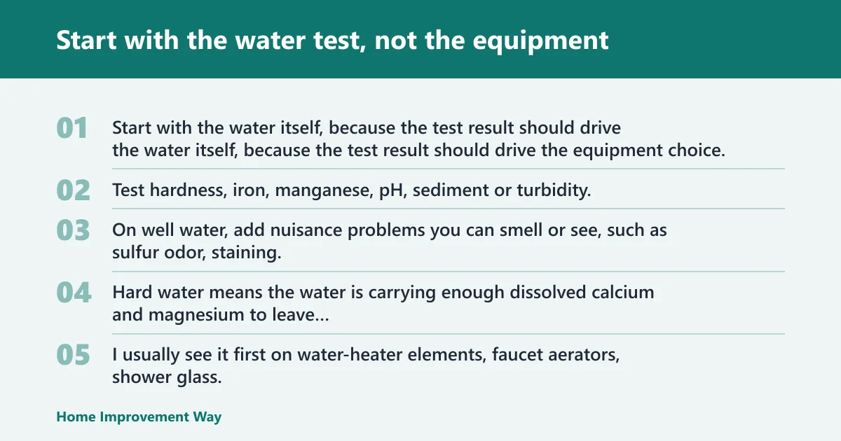 Steps: Start with the water test, not the equipment